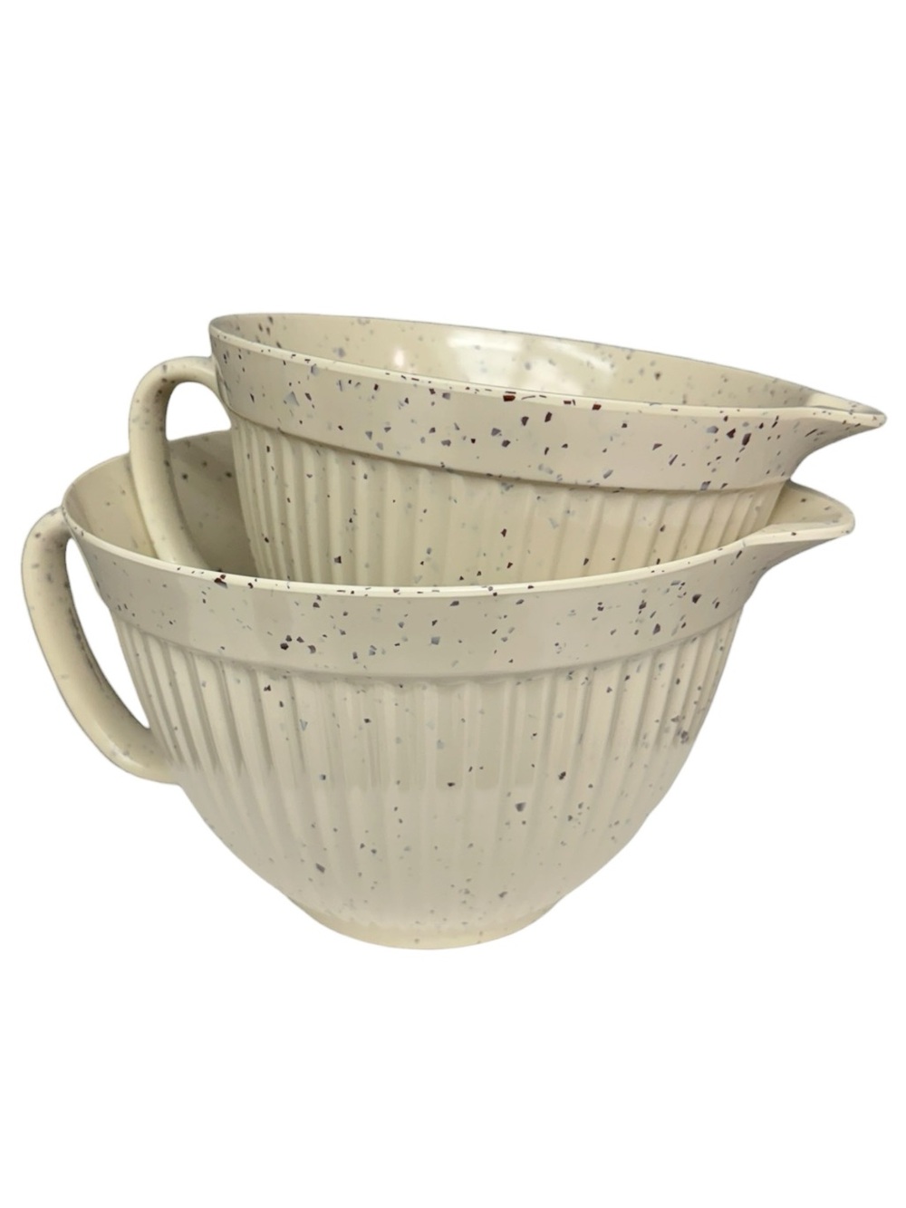 Shabby Chic Speckled Mixing Bowl Set Pour Spout Handled Large Mixing Pour Bowls